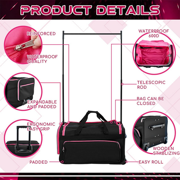 24inch Dance Bag Suitcase Garment Rack Duffel Rolling Luggage Upright Storage