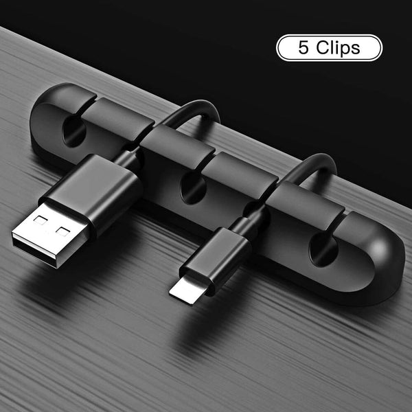 5 Clips USB Charge Cable Holder Desk Cable Clips Organizer Cord Management