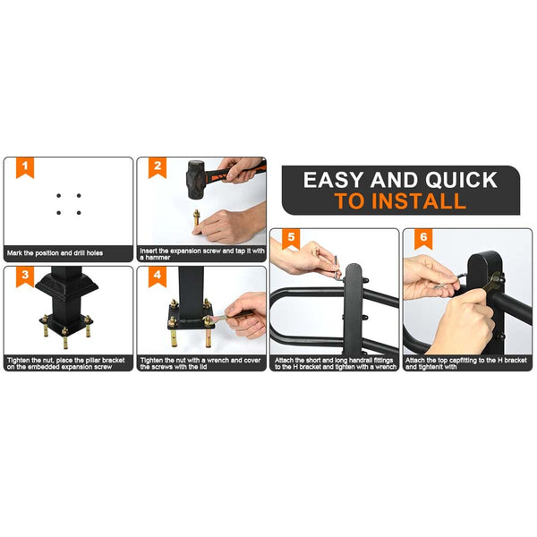 Stair Handrail Railings 1 to 4 Steps Black Metal Adjustable Safety Hand Rail Kit