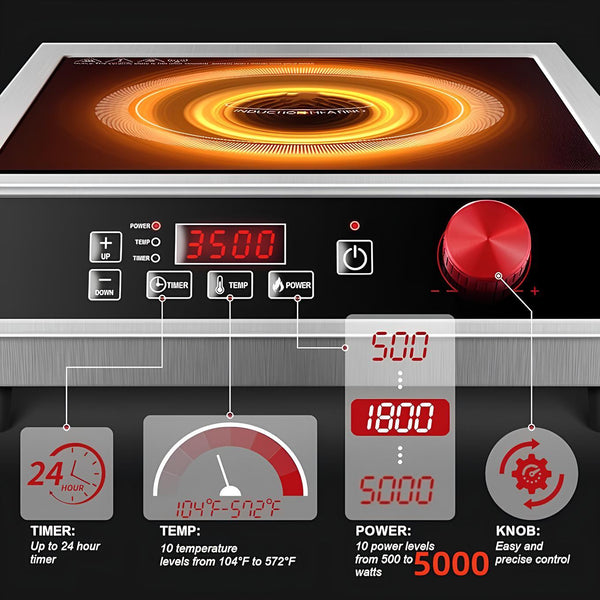 Portable Commercial Cooktop 5000W Induction Burner with Temp Settings Timer AU
