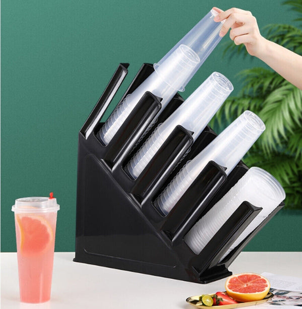4 Stacks Paper Cup Lid Holder Coffee Milk Cup Rack Cup Dispenser Organizer