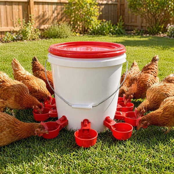 Automatic Chicken Feed Bucket with 12 Feeders Ports 10L Capacity Poultry Feeder