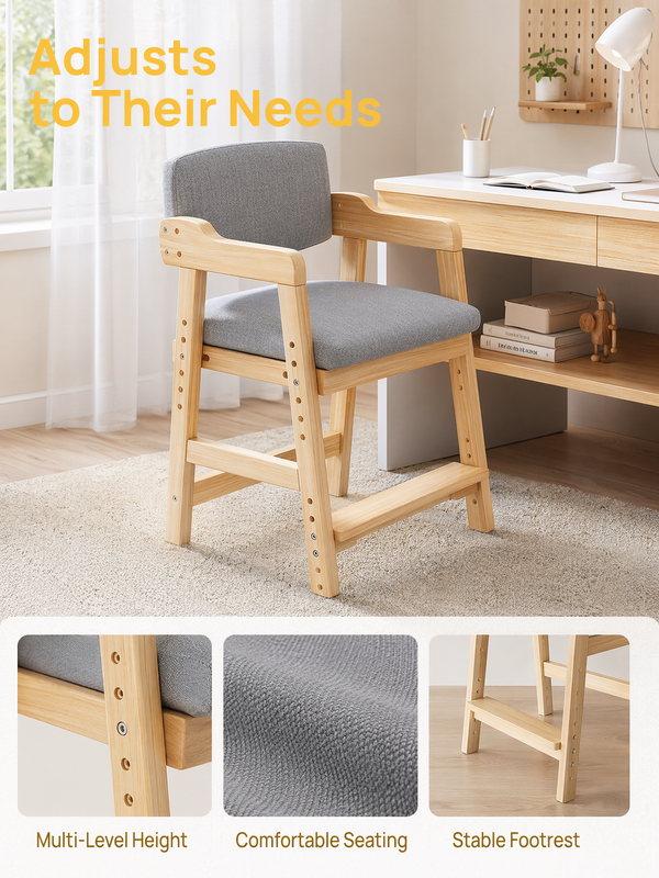 Wooden High Chair for Toddlers Teens Learning Chair Grows with Kid for Dining