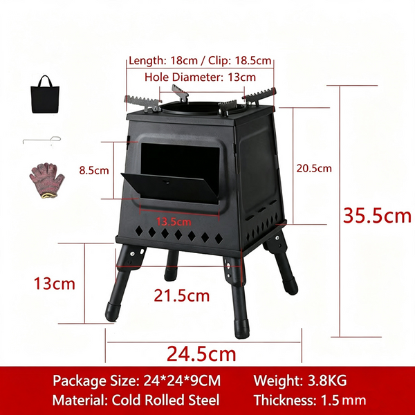 Wood Burning Camping Stove & Bag for Backpacking Outdoor Cooking Heating