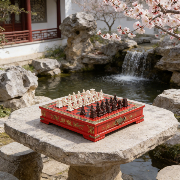 Antique Chinese Terra-Cotta Warriors Chess Set Wooden Chess Board Pieces Gifts