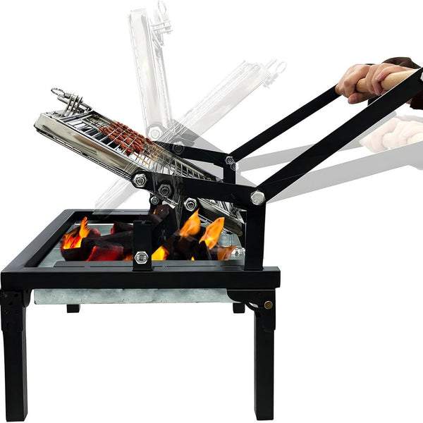 Portable 360°Rotating Charcoal Grill with Flipping Basket Folding Barbecue Grill