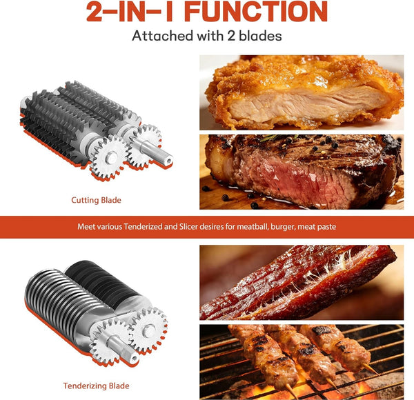 2-in-1 Meat Tenderizer Tool Stainless Steel Manual Cuber & Beef Jerky Slicer Set