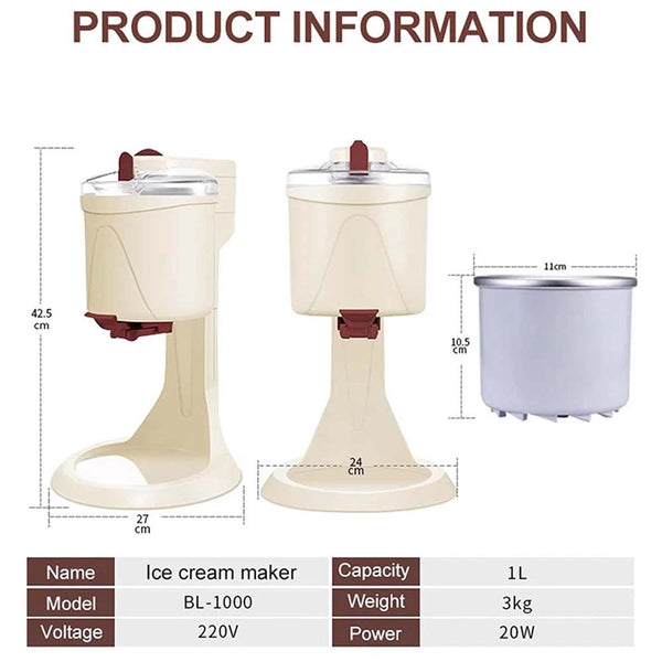 1L Automatic Small Soft Ice Cream Cones Maker Household DIY Ice Cream Roll Maker