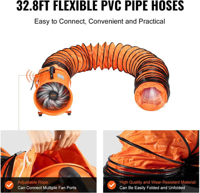12'' Pipe Axial Fan Portable w/ 5m Hose&Handle Exhaust Fan for Spray Booth Paint