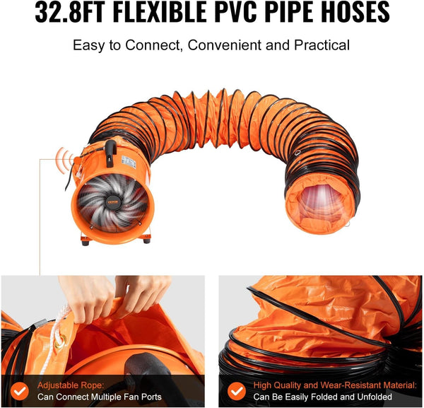 12'' Pipe Axial Fan Portable w/ 5m Hose&Handle Exhaust Fan for Spray Booth Paint