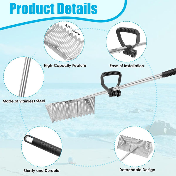 Sand Fleas Rake With Pail Shark Tooth Sifter Stainless Steel Sand Fleas Rake