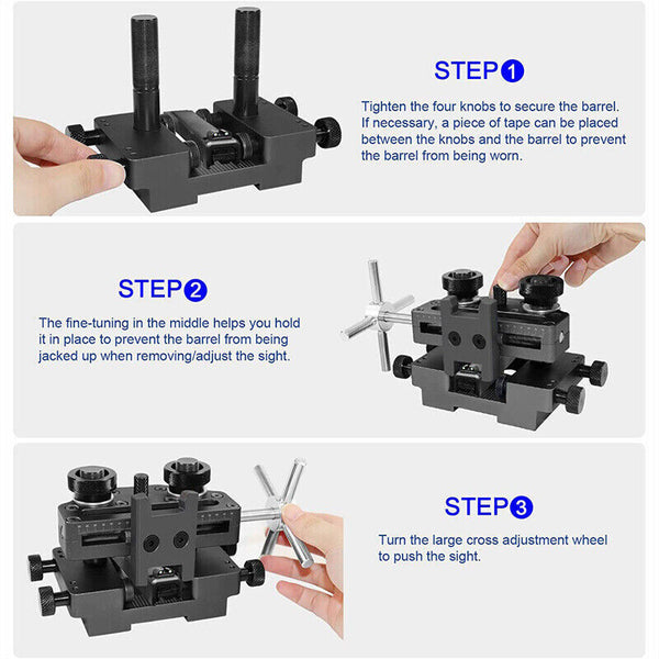 Pistol Sight Pusher Tool Front & Rear Sight Prong Assembly Heavy Duty Reversible