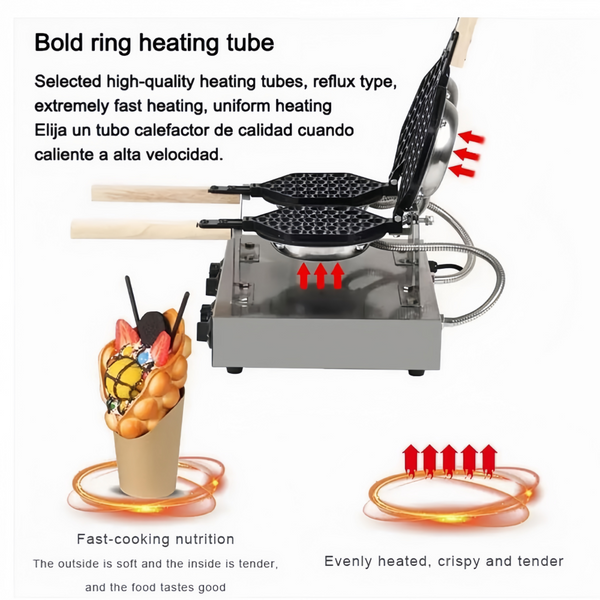 Commercial Electric Bubble Egg Cake Maker Oven Waffle Pan Kitchen Baker Machine