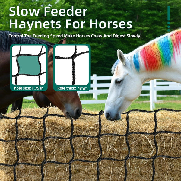 Knotless 5x5ft Round Bale Horses Hay Net 4cm Squares for Livestocks Slow Feeder
