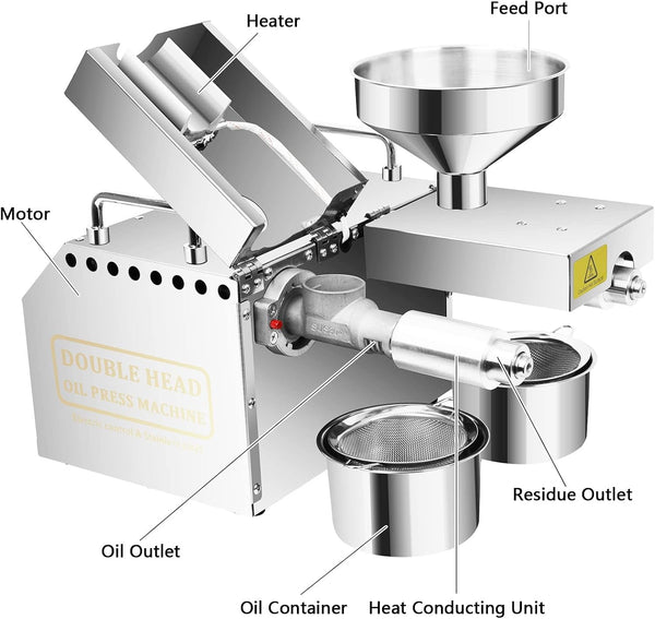 Electric Oil Press Machine 1500W Double Outlets Stainless Steel Oil Expeller AU