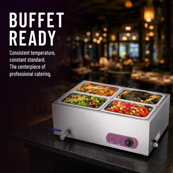 Commercial Food Warmer Bain Marie Electric 4 Buffet Pans 304 Stainless Steel
