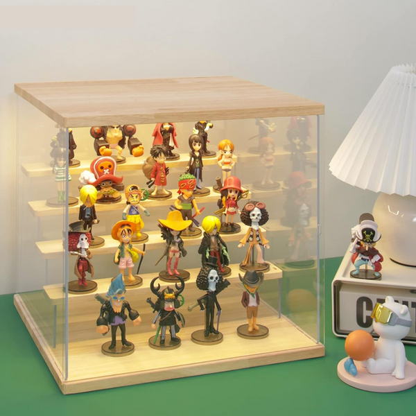 Clear Acrylic Display Case Stand With LED Light 5 Tier Storage Box Showcase