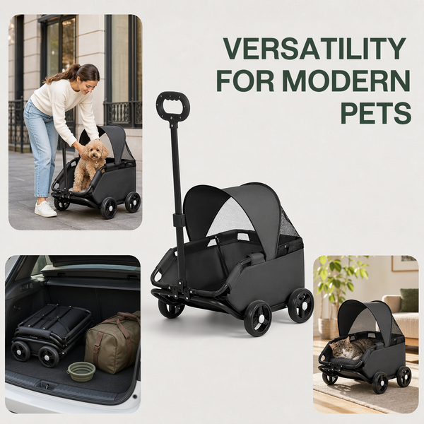 Pet Stroller Dog Cat Carrier Cart Foldable Travel Puppy Trolley Travel Outing