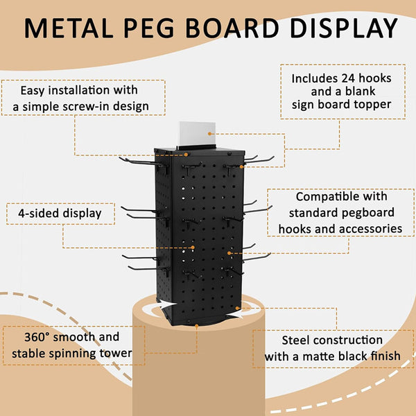 Metal Pegboard Display Rack Spinning Jewelry Earring Display Stand W/ 24x Hooks