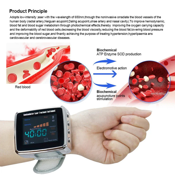 650nm Laser 13 Holes Physiotherapy Wrist Watch LLLT Treat for Hypertension