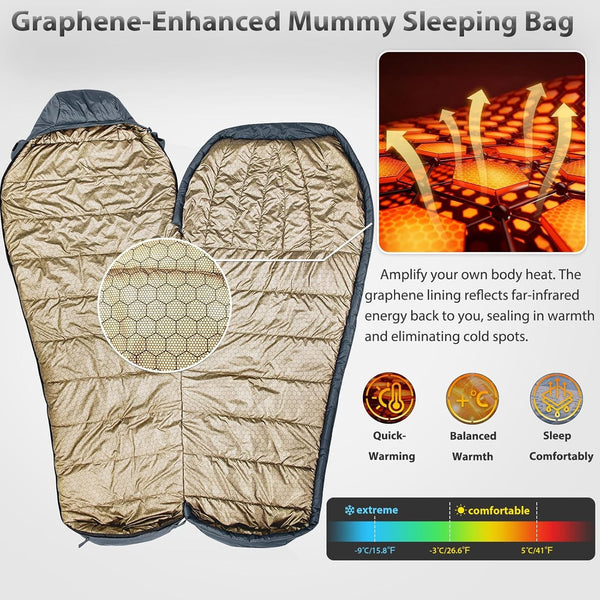Outdoor Mummy Sleeping Bag Camping Hiking Thermal Warm w/ Compression Stuff