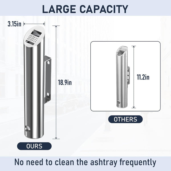 Wall Mounted Ashtray Stainless Steel Commercial 1.8L Outdoor Cylinder Ash Bin AU
