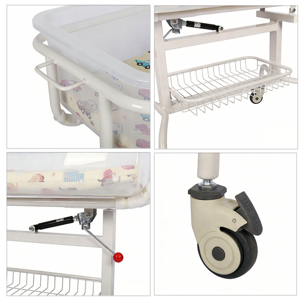 Clear Baby Bassinet Anti-Reflux Hospital Cot Newborn Crib w/ Wheels & Storage