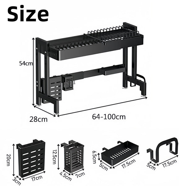 Over The Sink Dish Drying Rack 64-100CM Length and Height Adjustable Dish Drying