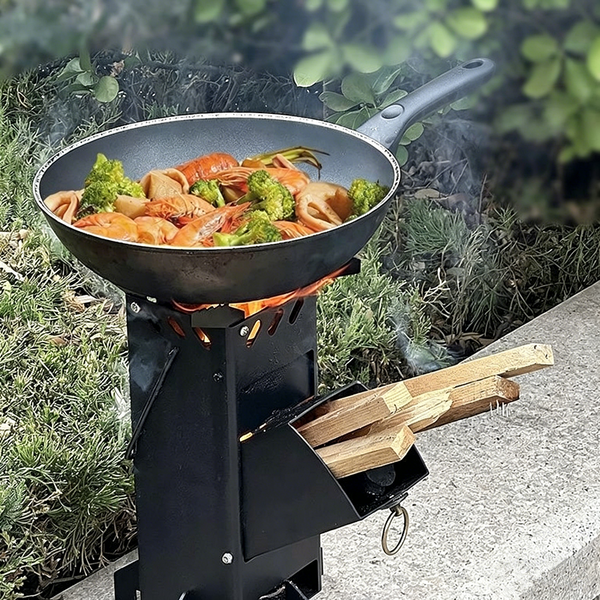 Camping Stove Portable Collapsible Rocket Stove Outdoor Cooking Firewood Stove