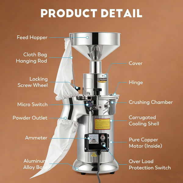 2000W Industrial Auto Continuous Hammer Grain Mill Grinder Herb Grinder 20Kg/h
