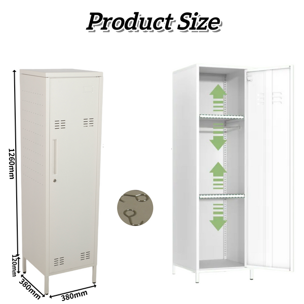 Single Tier Standard Metal Locker Office Storage Cabinet Tallboy Bedroom Black