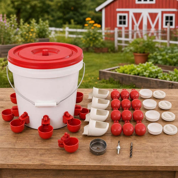 Automatic Chicken Feed Bucket with 12 Feeders Ports 10L Capacity Poultry Feeder