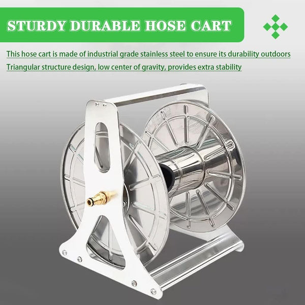 Large Stainless Steel Garden Hose Reel Cart Portable Pipe Holder Heavy Duty
