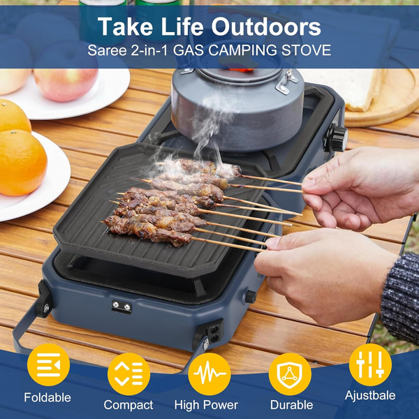 2-Burner Camping Stove Foldable Gas Camp Stove For Outdoor Cooking w/Carry Bag