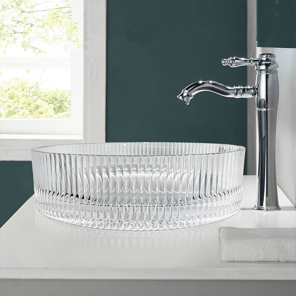 Bathroom Basin Round Glass Vanity Basin Above Counter Transparent Hand Wash Bowl