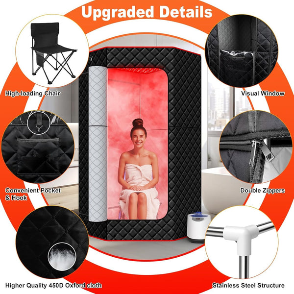 Infrared Sauna Box with 660&850nm Red Light Therapy Lamp f/ Home with 3L Steamer