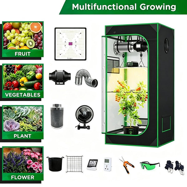 Grow Tent Complete Kit 100W LED Grow Light + Carbon Filter Combo Growbox
