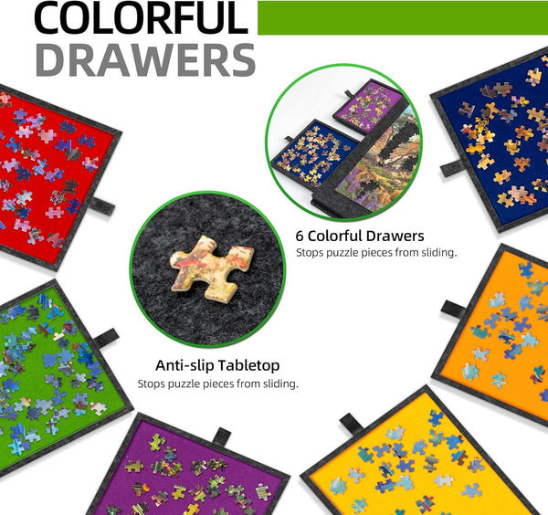 1500Pcs  Portable Felt Puzzle Table Board with 6 Colorful Drawers Adjustable AU