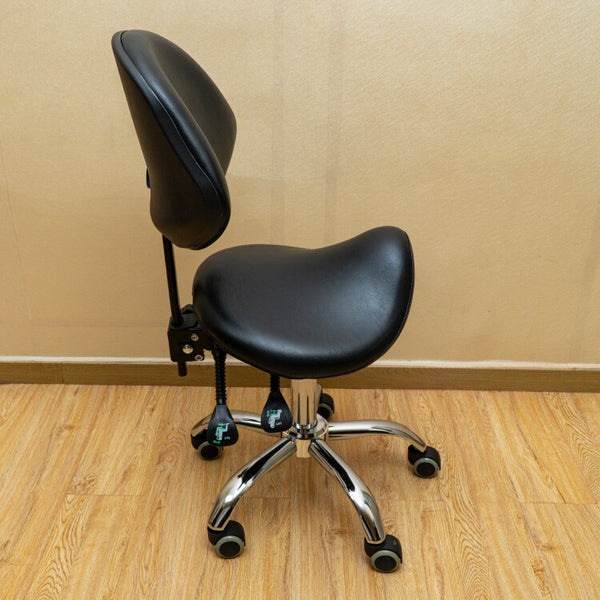 Saddle Stool Rolling Chair Saddle Chair w/ Back Support Dentist Salon Spa Chair