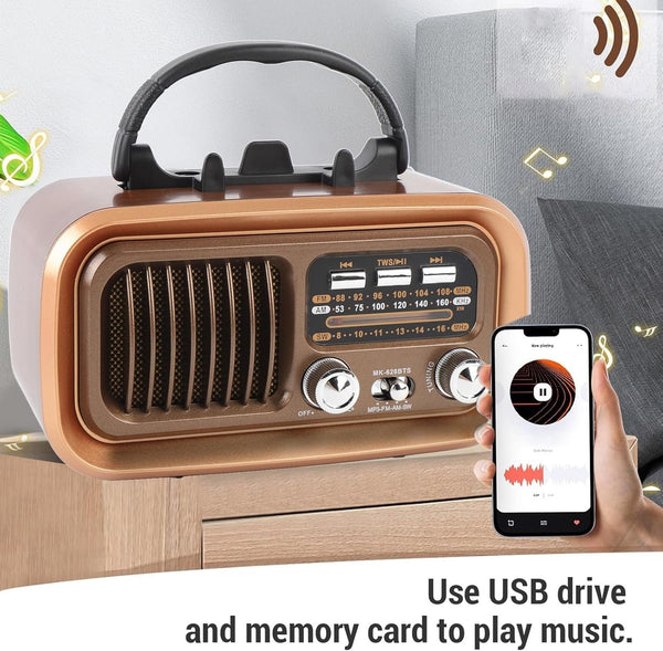 Retro Vintage Radio with Bluetooth Speaker Portable AM FM SW Radio Solar Powered