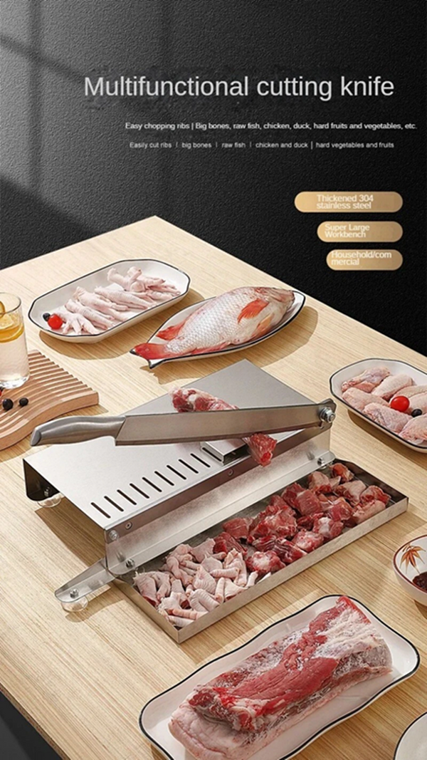 Bone Cutter Frozen Meat Slicer Manual Ribs Chicken Fish Chopper with Food Tray