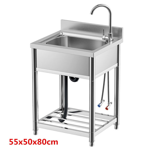 Stainless Steel Commercial Kitchen Sink Free Standing w/ Cold&Hot Water Faucet