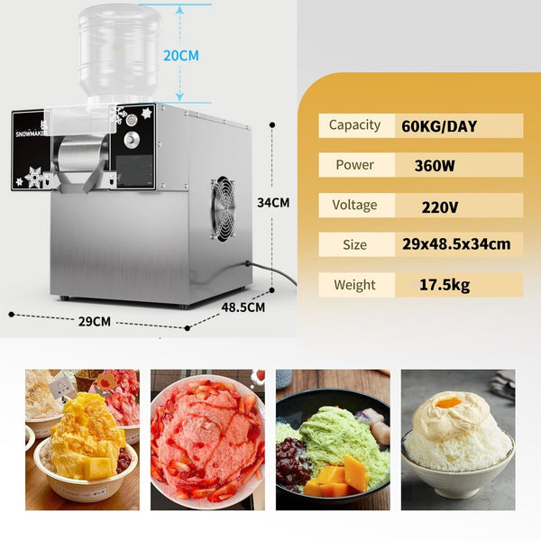60KG/24H Commercial Snowflake Ice Machine Maker Countertop Milk Snow Ice Machine