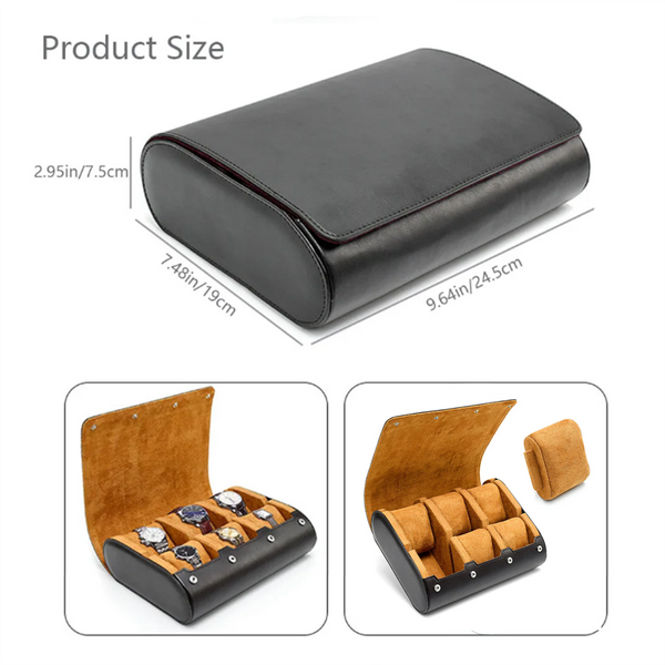 6 Slots Watch Case - Luxury Watch Roll 6 Slots Travel Box Recycled Leather Case