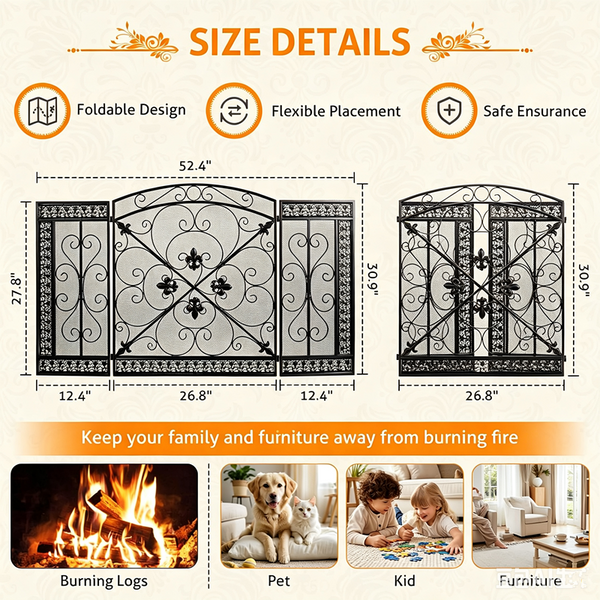 Retro Fire Screen Fireplace Gate Decor Fireguards Mesh Cover Hireplace Partition