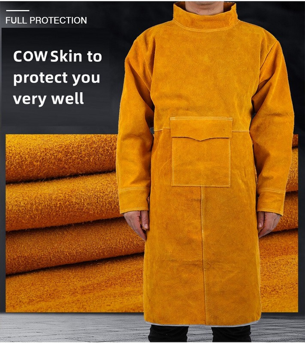 Cowhide Leather Welding Apron Long Heavy Duty Welding Clothes Suit with Sleeves