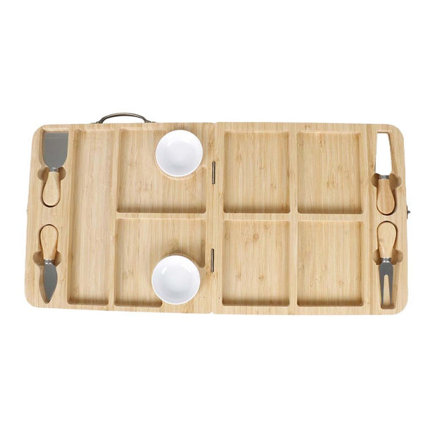 Bamboo Cheese Cutting Board Knife Gift Set Wooden Snack Serving Tray Foldable