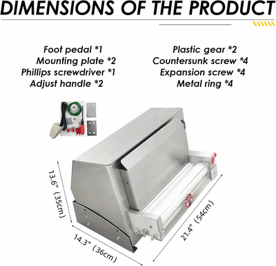 Electric Pizza Dough Roller Sheeter 0.03"-0.21" Thickenss Adjustable for Φ3"-15"