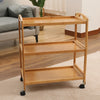 Solid Wood 3 Tier Shelf Serving Table with Wheels Bar Cart Kitchen Storage Cart