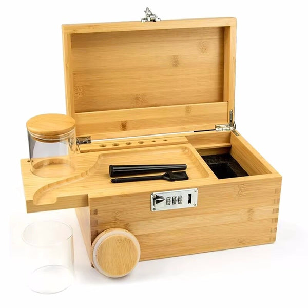 Bamboo Locking Storage Stash Box Bundle ockable Herbal Supply Kit w/ Accessories